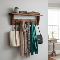 Cabideiro de Madeira com Prateleira Attizana - Ganchos de Metal, Organizador de Parede Moderno