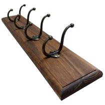 Cabideiro De Madeira Maciça 50x10cm Com 4 Ganchos Duplo Ouro Velho