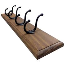Cabideiro De Madeira Maciça 50x10cm Com 4 Ganchos Duplo Preto