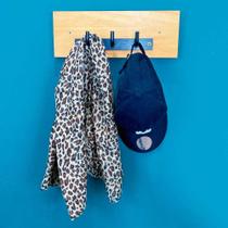 Cabideiro de Parede 3 Ganchos Industrial de Ferro e Madeira Carvalho e Preto