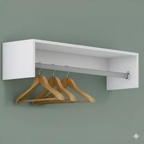 Cabideiro de parede arara suporte prateleira decoração loja expositor closet albergoni branco