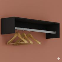 Cabideiro de parede arara suporte prateleira decoração loja expositor closet albergoni preto