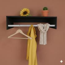 Cabideiro de parede arara suporte prateleira decoração loja expositor closet albergoni preto