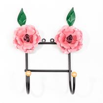 Cabideiro de Parede Artesanal 2 Ganchos 2 Flores Rosa Cabideiro de Parede Artesanal 2 Ganchos 2 Flores Rosa