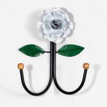 Cabideiro de Parede Cabide para Roupas 2 Ganchos Flor Branca