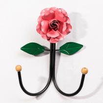 Cabideiro de Parede Cabide para Roupas 2 Ganchos Flor Rosa
