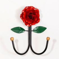 Cabideiro de Parede Cabide para Roupas 2 Ganchos Flor Vermelha