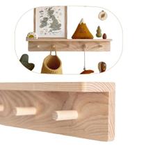 Cabideiro de Parede com Prateleira Infantil de Madeira pra Quarto - Bento - 60 CM