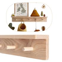 Cabideiro de Parede de Madeira com Prateleira Auxiliar Infantil - Bento 60 cm