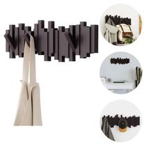 Cabideiro De Parede Decorativo Multiuso Design Moderno Minimalista Preto Com Ganchos Retráteis