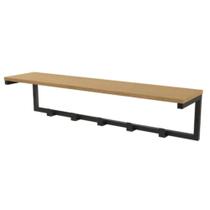 Cabideiro de Parede Industrial com Prateleira LI021 Kappesberg 5 Ganchos Metal/MDP Preto , Pintura Epóxi