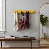 Cabideiro de Parede Porta Bolsas Tolhas Mochilas Pinos Amarelo Laca