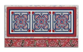 Cabideiro de Parede Porta Colar Chaves Cintos Toalhas Azulejo Vermelho
