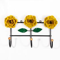 Cabideiro de Parede Suporte Artesanal 3 Ganchos Flor Amarela Cabideiro de Parede Suporte Artesanal 3 Ganchos Flor Amarela