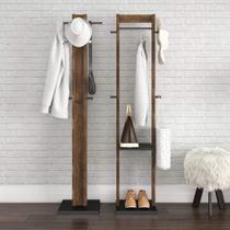 Cabideiro Mancebo de Chão com Prateleira - Preto/Nogal Cabideiro Mancebo de Chão com Prateleira - Preto/Nogal