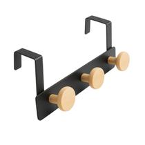 Cabideiro metal multiuso para porta com 3 ganchos de madeira