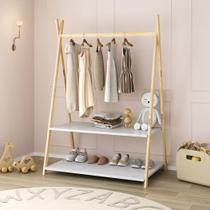 Cabideiro Montessoriano Infantil Madeira Natural Branco Danilo