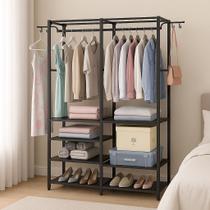 Cabideiro organizador portátil com sapateira e ganchos