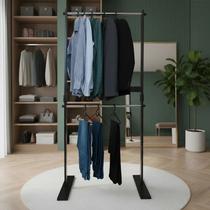 Cabideiro Piso Chão Arara Camiseiro Desmontável Duplo Preto Laca