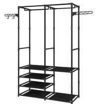 Cabideiro Portátil Guarda-Roupas Com 6 Prateleiras e Ganchos