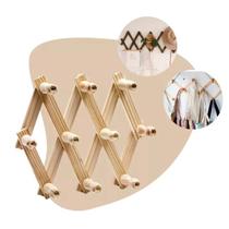 Cabideiro Sanfonado de Madeira 10 Pinos Retratil e Ajustavel Multifuncional Parede Porta