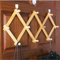 Cabideiro Sanfonado Madeira Multiuso Organizador Cabide de Roupa Fixa na Parede (Kit 2 Unidades)