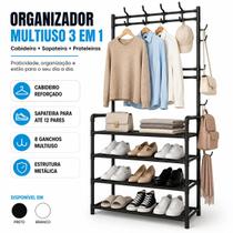 Cabideiro Sapateira Multiuso Organizador 4 Prateleiras 8 Ganchos Arara Estrutura Metal 30kg Premium. - Cabideiro Sapateira Multiuso Organizador 4 Prateleiras 8 Ganchos Arara Estrutura Metal 30kg Premium. -