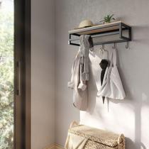 Cabideiro Suspenso Aéreo 1 Prateleira 5 Ganchos Organizador Multiuso Marrom Madeira Preto - Vinci Cabideiro Suspenso Aéreo 1 Prateleira 5 Ganchos Organizador Multiuso Marrom Madeira Preto - Vinci