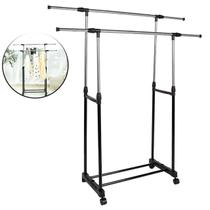 Cabideiro Tipo Arara Inox 160cm Duplo com Rodass - Tudo em Caixa