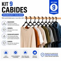 Cabides Adulto Plástico Reforçado Kit com 9 Unidades Multiuso Preto