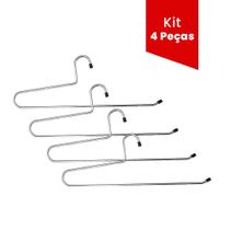 Cabides de Aço Kit 4 Peças Simples Cromado Resistente Organizador Closet Guarda Roupa