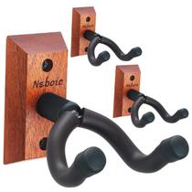 Cabides de madeira Neboic para montagem na parede para guitarra, pacote com 3 ganchos Cabides de madeira Neboic para montagem na parede para guitarra, pacote com 3 ganchos