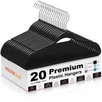 Cabides de plástico HOUSE DAY Black, pacote com 20, Heavy Duty Cabides de plástico HOUSE DAY Black, pacote com 20, Heavy Duty