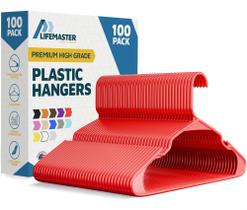 Cabides de Plástico Lifemaster Resistentes, Kit com 100 Unidades, Vermelhos Cabides de Plástico Lifemaster Resistentes, Kit com 100 Unidades, Vermelhos