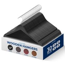 Cabides de roupas SereneLife, pacote com 30, madeira preta, 35 cm com barra de calças