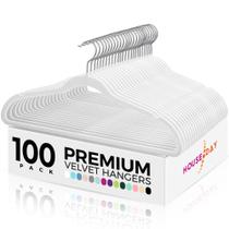 Cabides de veludo HOUSE DAY Premium, pacote com 100, brancos antiderrapantes