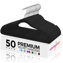 Cabides de veludo HOUSE DAY Premium, pacote com 50, pretos antiderrapantes