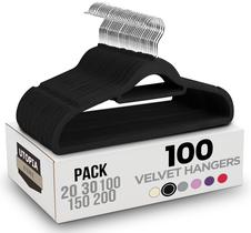 Cabides de Veludo para Roupas Pacote com 100 Unidades da Utopia Home, Preto