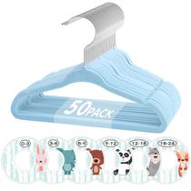 Cabides para bebês VIS'V Velvet de 11 polegadas com 6 divisórias azuis, 50 unidades Cabides para bebês VIS'V Velvet de 11 polegadas com 6 divisórias azuis, 50 unidades