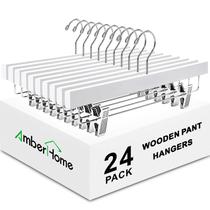 Cabides para calças Amber Home White Wooden com 2 clipes ajustáveis Cabides para calças Amber Home White Wooden com 2 clipes ajustáveis