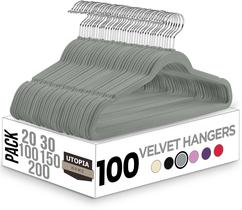 Cabides para roupas Utopia Home Velvet, pacote com 100, antiderrapantes, cinza