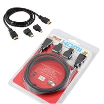Cabo 1.5 Metros HDMI 3 em 1 Com Plug Adaptador Mini Micro HDMI Full HD