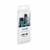 Cabo 2 em 1 Lightning e Micro USB 10cm Azul e Cinza Elgin Única