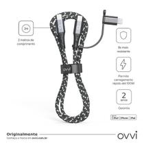 Cabo 2 em 1 Ovvi USB-C para USB-C com conector Lightning Grafite