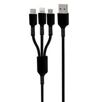 Cabo 3 Em 1 Megastar CH013N Micro USB + Lightning + USB-C - Preto