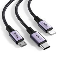 Cabo 3 em 1 USB Tipo C Lightning Micro USB 1m TOPK AS10