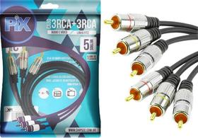 Cabo 3 rca + 3 rca 5 metros plug metal fitz pix