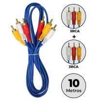 Cabo 3rca X 3rca 10m Premium Dourado Audio Vídeo Som Tv Game