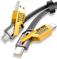 Cabo 4 em 1 Reforçado 65W Turbo com Conectores Lightning, Tipo-C e USB-A Compatível com iPhone