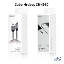 Cabo 60W 2 metros Hrebos CB491C USB para TipoC Reforçado Carregamento Rápido